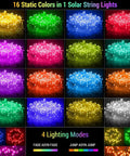 Color options for Dope Outdoor Solar String Lights 40Ft With 100 LED In 16 Colors 20 Modes Remote Waterproof for garden and patio