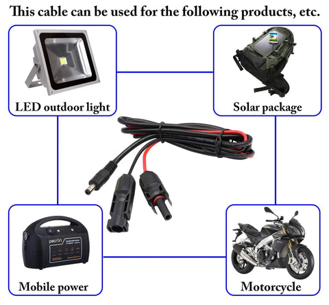 Solar Panel To DC 5.5mm X 2.1mm Male And Female Adapter Cable, 1.5m 16AWG Extension For Portable Solar Panels And Generators