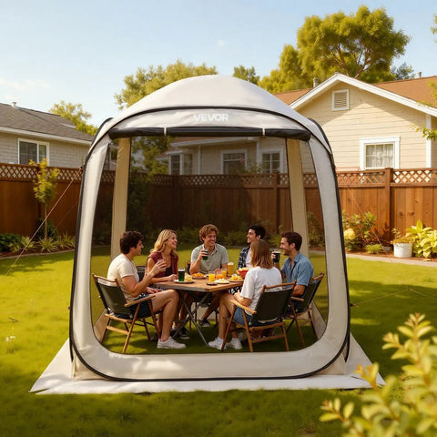 6x6 Ft Pop Up Screen Tent For 4 To 8 People Portable Screen Room Gazebo With Netting Carry Bag Ground Stakes Ideal For Patio Backyard Hangouts And Outdoor Gatherings
