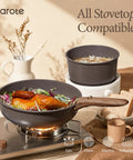27 Piece Nonstick Pots And Pans Set With Detachable Handle, Dishwasher Safe, Induction Compatible, shown on gas stovetop