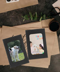 Black Window Envelopes Set 30 Pack Small Size For Business Cards Photos And Invitations with clear windows on a desk