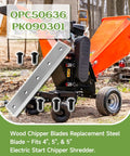 Heavy Duty 12 Inch Wood Chipper Blade Replacement Fits 4 Inch And 5 Inch Electric Start Chippers Shredder For Green And Dry Wood Cutting PK0903 PK090301 PK0915EH PK0915 steel blade next to chipper