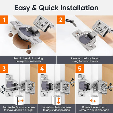Step-by-step guide for installing Soft Close Cabinet Hinges 30 Pack One And A Half Inch Overlay Concealed Hidden Hinges