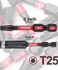GEINXURN T25 Torx screwdriver bit, 50 mm (2 in), S2 alloy steel, magnetic; includes impact bit holder (front view)