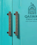 Decorative Door Pull Handles Antique Brass Finish With Geometric Honeycomb Pattern 12 Inch 2 Pack For Cabinets Drawers And Doors