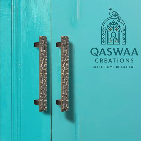 Decorative Door Pull Handles Antique Brass Finish With Geometric Honeycomb Pattern 12 Inch 2 Pack For Cabinets Drawers And Doors