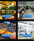 Heavy Duty 26 Inch Stand Up Drum Fan With Mist Spray Cooler And 50 Liter Tub in various commercial spaces, including restaurant and supermarket.