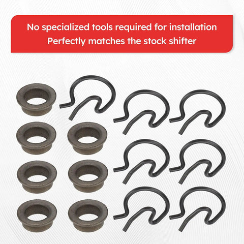 Steel Shifter Bushing Kit With Spring Clips 7 Piece Pit Pack For Manual Transmissions Fits V Gate 2 Mastershift 3 Speed Competition Plus 4 Speed Shifters Improves Precision Smooth Shifting And Overall Driving Response, steel bushings and spring clips laid out