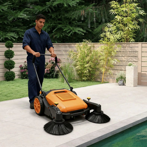 This 41 Inch Industrial Walk Behind Floor Sweeper Is A Total Game Changer For Keeping Spaces Pristine. With Triple Brooms And A Massive 14 Gal Hopper, It Eats Up Debris Like Nothing Else. Perfect Warehouses Or Gyms Need The Heavy Duty Push Down To Get