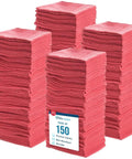 Premium Shop Towels 14x12 Inch Commercial Grade Red 150 Pack For Heavy Duty Cleaning And Absorbent Rags Great For Home Workshop Garage And Industrial Use; stacked red cotton towels in bulk.