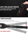 Close-up of 72-tooth ratchet handle from Heavy Duty Socket Set Three Eighths Inch Drive Ninety Five Pieces Deep And Shallow Sockets