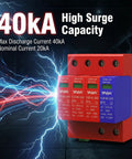 Beefed Up 3 Plus 1 Surge Protector for DIN Rail Mount 385V 40kA Type 2 AC SPD with high surge capacity shown installed.