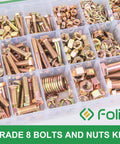 608-Piece Heavy Duty Grade 8.8 Alloy Steel Bolts And Nuts Assortment Kit With SAE And Metric Sizes For DIY Projects visible in compartments