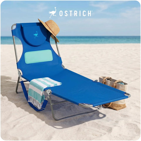 Ladies Chest-Support Comfort Lounger Foldable Portable Reclining Outdoor Chair For Beach Pool Patio Camping Tanning Lounging Lawn Sunbathing in Ocean Blue on beach