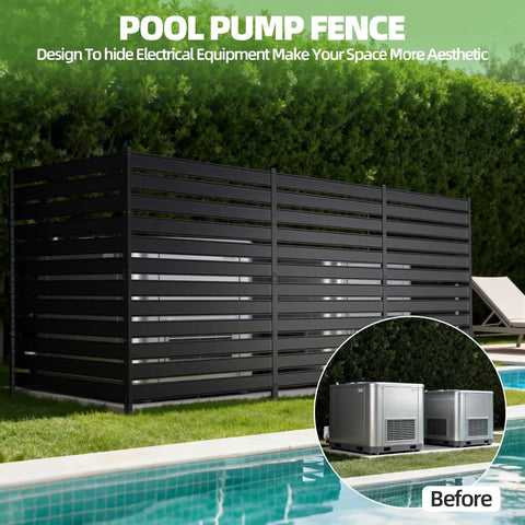 63 Inch High Black Privacy Screen For AC Units And Trash Cans by pool, heavy duty enclosure with weatherproof metal shield