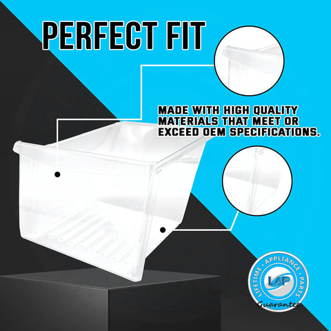Replacement Meat Pan Crisper Bin For Frigidaire Refrigerators Fits 240364503 AP2116109 240364502 clear view side angle