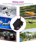 Collage of 4 Pack High Torque Digital Servo Motors with fully copper gears, showing use in RC cars, boats, helicopters, and robots.