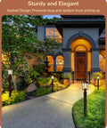 Dusk To Dawn Outdoor Post Light With Pier Mount Base Black Roman Weatherproof Lamp Post Lantern illuminating a pathway