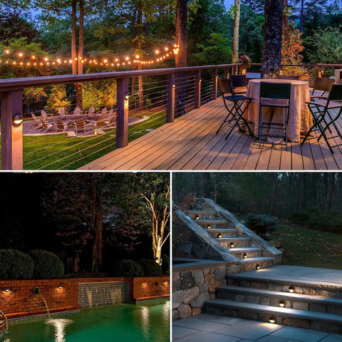 2W Dope Low Voltage Landscape Deck Lights 12 Pack Waterproof IP65 Outdoor Patio Step Lighting In Black illuminating deck and patio