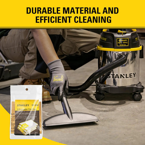 Person using vacuum with 3 Pack Disposable Vacuum Bags For 1-3.5 Gallon Wet Dry Vac Dust Bag Compatible With SL18136