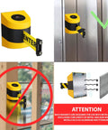 Magnetic Wall Mount Retractable Belt Barrier, 30 Foot Belt, Yellow ABS Case, Danger Forklift Trucks In Bold Black Letters.