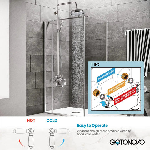 Brushed Nickel Shower Faucet Set With 8 Inch Rain Shower Head Handheld Spray Double Lever Handles Tub Spout 3 Function Diverter Wall Mount Bathroom Fixture All in One Premium Brass Construction in a modern bathroom setting.