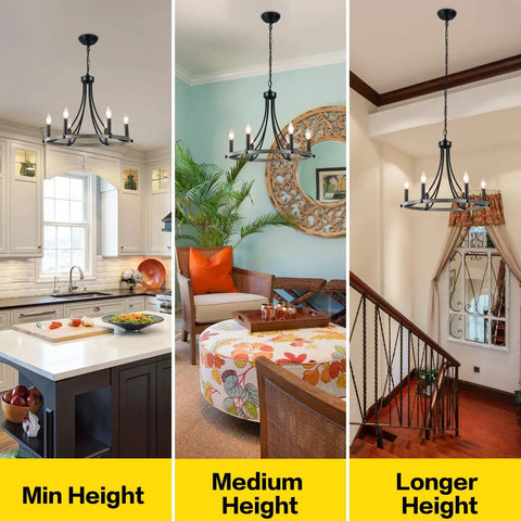 Wagon Wheel Round Chandelier Six Light Black Farmhouse Rustic Pendant Ceiling Light For Dining Room Kitchen Island Foyer