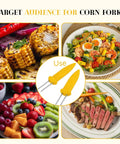Non Slip Stainless Steel Corn On The Cob Holders Set Of 20 3.54 Inch Prongs surrounded by grilled and fresh food.