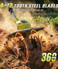 Cordless Garden Tiller With Dual 20V 4Ah Batteries, 9 Inch Tilling Width, 7 Inch Depth, 360 RPM Electric Rototiller, Brushless Motor breaking soil