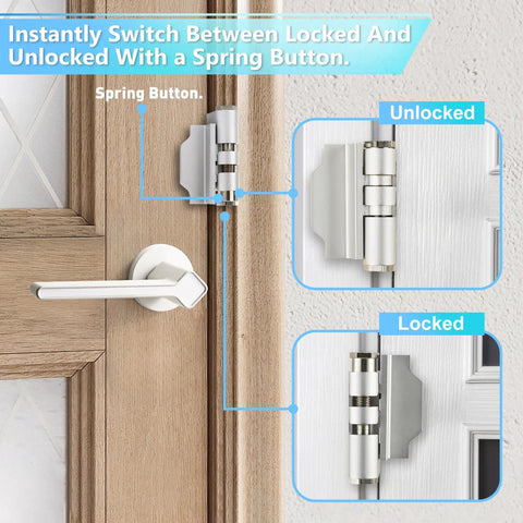 Beefed Up Home Door Reinforcement Lock With Aluminum Guard For Maximum Security, Anti Burglary Shield, Quick Install shown on door