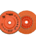 Enduro-Flex Turbo Abrasive Flap Disc Pack Of 10 36/60 Grit 5 Inch Grinding Disc With Threaded Arbor Hole, two discs shown