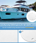 Slick Marine Deck Patch Round Access Hole Cover 4-1/8 Inch on a boat, easy to install with standard screws, waterproof fit.
