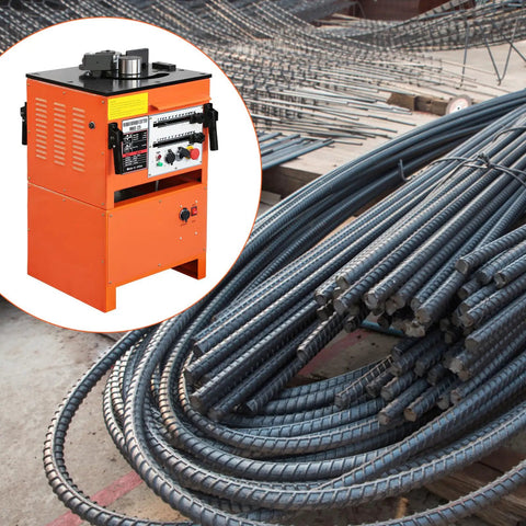 1600W Electric Rebar Bender And Cutter Two In One Steel Bar Tool With Foot Pedal Portable Bending Machine on a construction site.