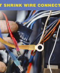 Close-up of a Dope Blue Heat Shrink Spade Connectors Kit 200PCS AWG 16 14 Male And Female Quick Disconnects in wiring setup
