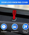 4 Piece Red Aluminum Alloy Car Door Lock Knobs, Interior Pull Pin Covers, Decorative Lift Bolts, Universal Cars And Trucks Hardware, No Sweat Swap For Dope Sleek Ride Bling installed in car door.