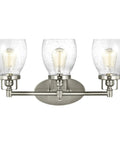 Belton Three Light Wall Bath Vanity Fixture in Brushed Nickel with seeded glass shades, modern lighting for bathrooms and hallways