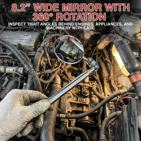 2-In-1 Inspection Mirror With Telescopic Reach From 6.7 To 28.3 Inches And 8-Lb Magnetic Pickup, Dual-Sided 2-Inch Mirror With 360 Rotation, Must-Have Lightweight Grab-And-Go Tool For Hard-To-Reach Spots And Easy Small Item Retrieval