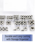 Stainless Steel Hex Nuts Assortment Kit With 340 Pieces And 11 SAE Sizes from 1/4-20 to 3/8-16 in storage case