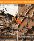 Comparison of Heavy Duty 8 Inch Tent Stakes Set with Metal Pegs Fluorescent Silicone Rings and competitor in muddy ground