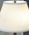 Spyglass Table Lamp With Bronze Finish, Dual Pull Chains, White Linen Shade, Retro Modern Luxe Vibe, Classic Mid Century Style, top close-up