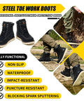 Rugged Steel Toe Work Boots For Men Waterproof Moc Toe Safety Boots With Non Slip Grip Built Tough For Construction Size 9 US