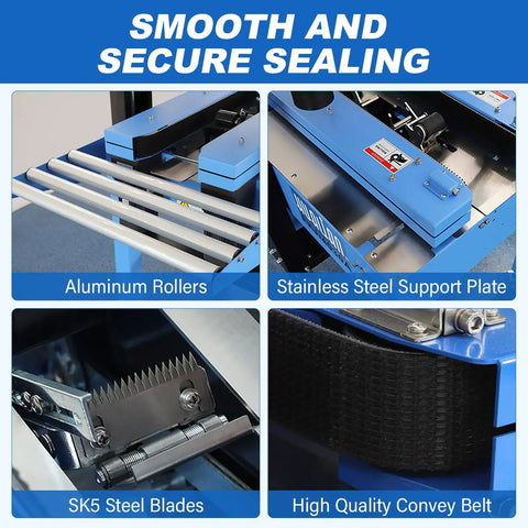 Fully Automatic Carton Sealer for Fast Warehouse Packing And Shipping, 110V Multi Function Tape Dispenser with aluminum rollers and stainless steel plate