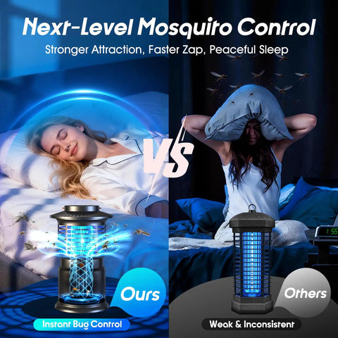 Comparison of two mosquito zappers: left - brighter design, right - duller design, highlighting Indoor Outdoor 2-In-1 Mosquito Zapper.