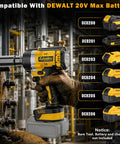 Heavy Hitter Cordless Impact Wrench Driven By A Rugged Brushless Motor Operating As A Versatile Drill Plus Screwdriver Combining To Deliver 516 Ft Lbs Of Serious Torque For Daily Grinds with DEWALT 20V battery, heavy duty, in use at a workshop.