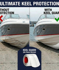 Comparison of boat keel with and without Heavy Duty 6 Foot Keel Guard For Fiberglass And Aluminum Boats Self Adhesive Hull Shield.