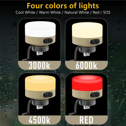 USB Powered Camping Lantern For Elecom Nestout showcasing four light colors and temperature settings.