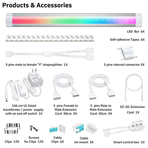 Under Cabinet LED Light Strips With Alexa And Google Home Voice Control, App Control And Remote, accessories displayed