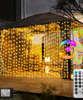 Two Color Changing Curtain Lights 600 LED 20ft By 10ft Waterproof Connectable decorating a gazebo with remote
