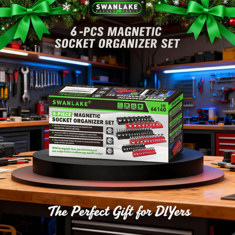 Box of Six Piece Magnetic Socket Organizer Set For Metric And SAE Drives, Holds 143 Sockets In Red And Black Magnetic Trays