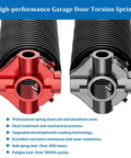 Close-up of black electrophoresis coated torsion springs in 0.207x2in Garage Door Torsion Springs Kit Pair 24in, red and black ends.
